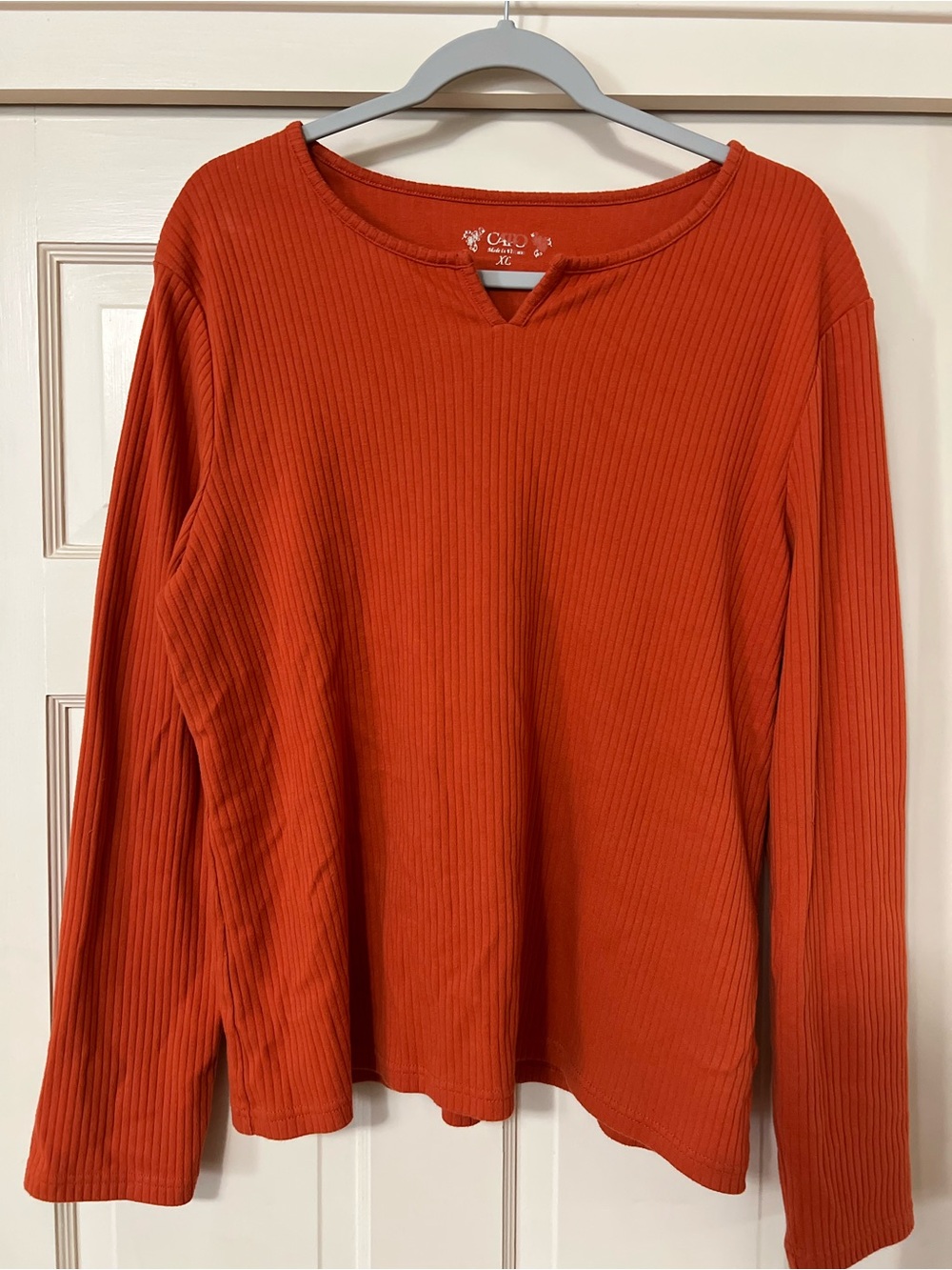 XL Ribbed Long Sleeve Top — Rust Orange